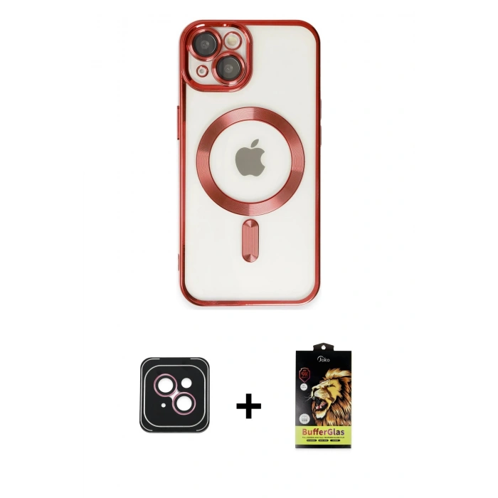 MARSİLYAN™- iPhone 14 Kılıf Nova Işık Özel Seri - Siyah Buffer Cam Ekran Koruyucu + PVD Metal Kamera Lens - PE