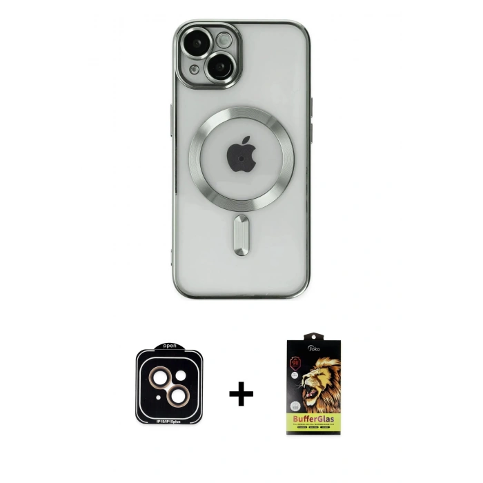 MARSİLYAN™- iPhone 14 Kılıf Nova Işık Özel Seri - Siyah Buffer Cam Ekran Koruyucu + PVD Metal Kamera Lens - TU