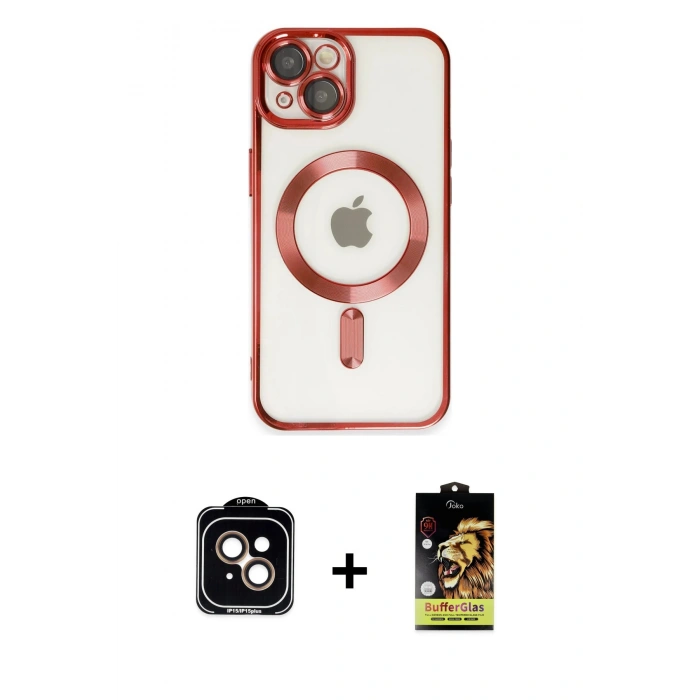 MARSİLYAN™- iPhone 14 Kılıf Nova Işık Özel Seri - Siyah Buffer Cam Ekran Koruyucu + PVD Metal Kamera Lens - TU