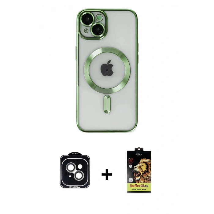 MARSİLYAN™- iPhone 14 Kılıf Nova Işık Özel Seri - Siyah Buffer Cam Ekran Koruyucu + PVD Metal Kamera Lens - YL