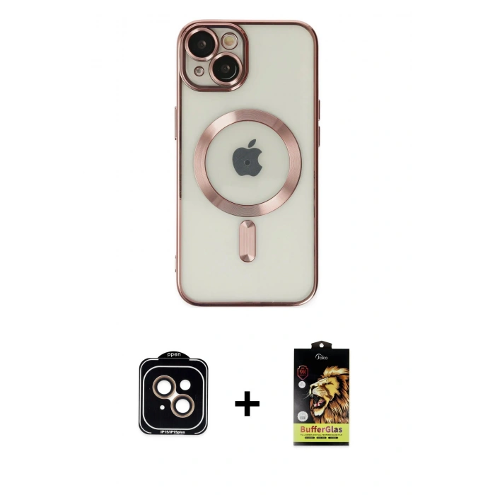 MARSİLYAN™- iPhone 14 Kılıf Nova Işık Özel Seri - Siyah Buffer Cam Ekran Koruyucu + PVD Metal Kamera Lens - TU