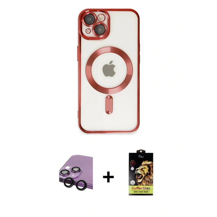 MARSİLYAN™- iPhone 14 Kılıf Nova Işık Özel Seri - Siyah Buffer Cam Ekran Koruyucu + Raze Metal Kamera Lens - SH