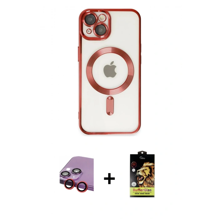 MARSİLYAN™- iPhone 14 Kılıf Nova Işık Özel Seri - Siyah Buffer Cam Ekran Koruyucu + Raze Metal Kamera Lens - KI