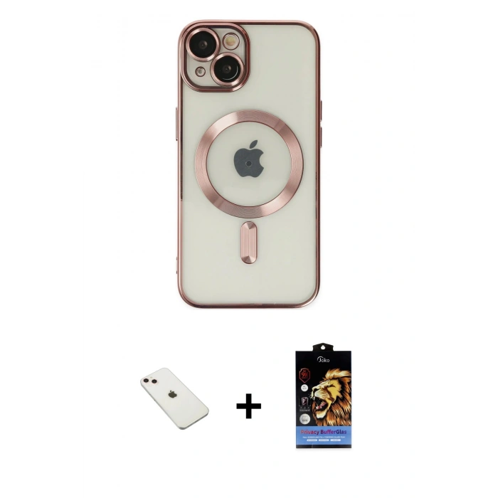 MARSİLYAN™- iPhone 14 Kılıf Nova Işık Özel Seri - Siyah Buffer Hayalet Cam Ekran Koruyucu + Diamond Kamera Lens - PE