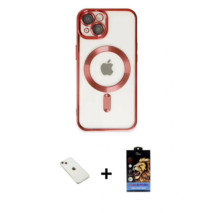 MARSİLYAN™- iPhone 14 Kılıf Nova Işık Özel Seri - Siyah Buffer Hayalet Cam Ekran Koruyucu + Diamond Kamera Lens - PE