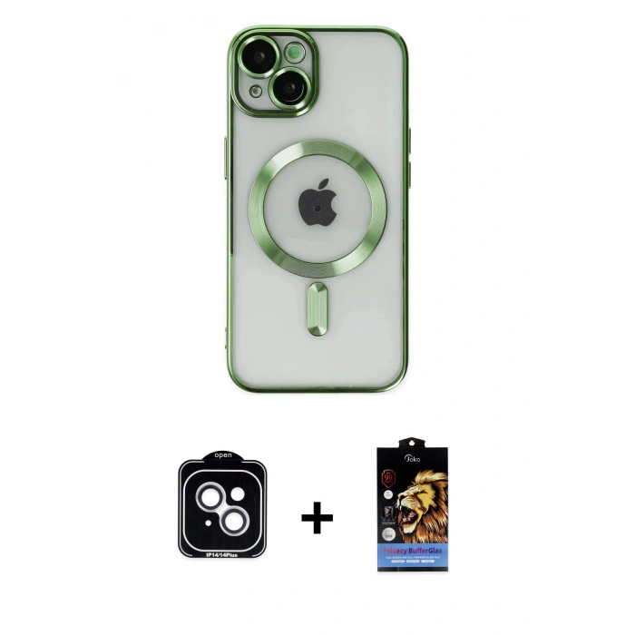 MARSİLYAN™- iPhone 14 Kılıf Nova Işık Özel Seri - Siyah Buffer Hayalet Cam Ekran Koruyucu + PVD Metal Kamera Lens - GS