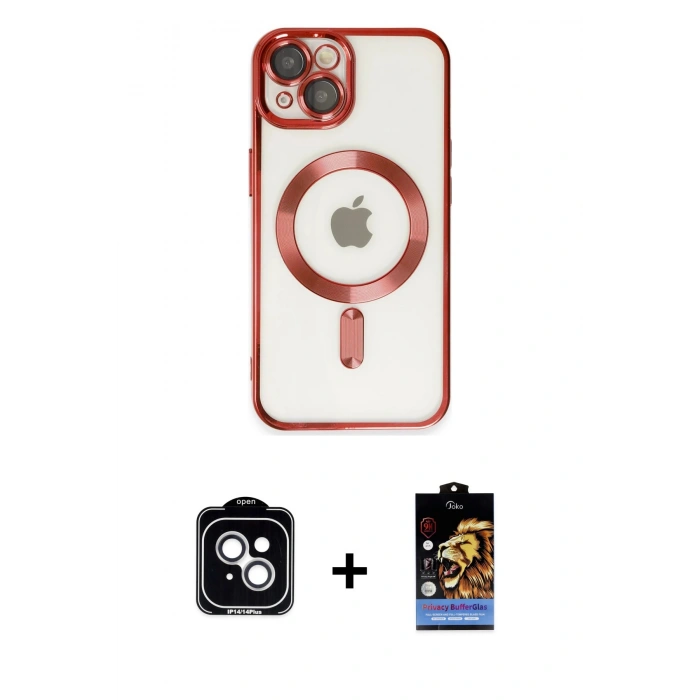 MARSİLYAN™- iPhone 14 Kılıf Nova Işık Özel Seri - Siyah Buffer Hayalet Cam Ekran Koruyucu + PVD Metal Kamera Lens - GS