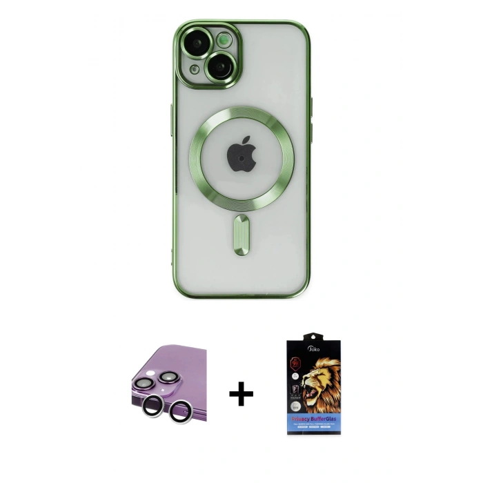 MARSİLYAN™- iPhone 14 Kılıf Nova Işık Özel Seri - Siyah Buffer Hayalet Cam Ekran Koruyucu + Raze Metal Kamera Lens - GS
