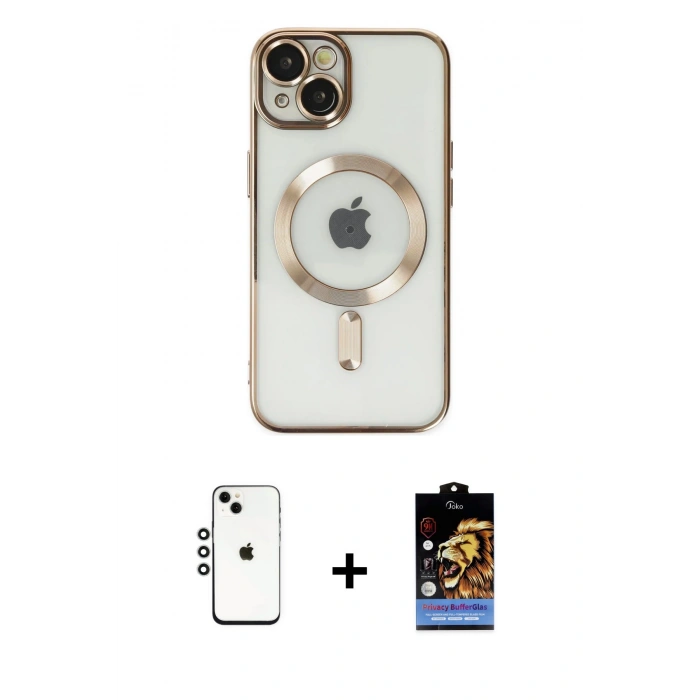 MARSİLYAN™- iPhone 14 Kılıf Nova Işık Özel Seri - Siyah Buffer Hayalet Cam Ekran Koruyucu + Shine Kamera Lens - GS