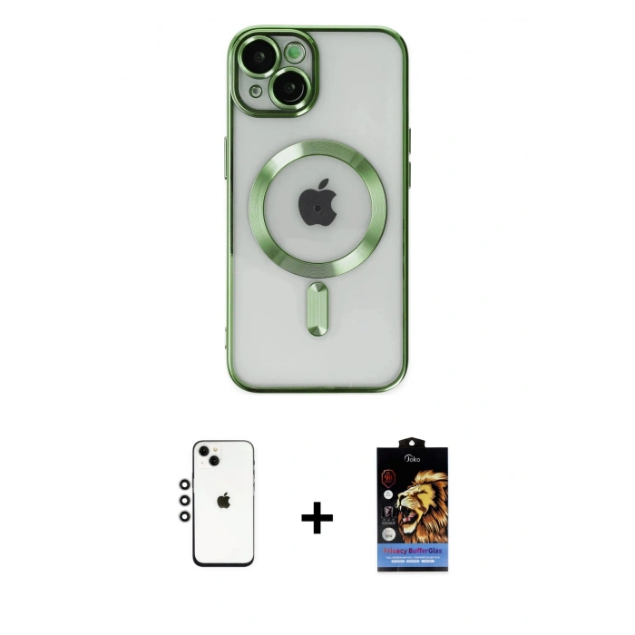 MARSİLYAN™- iPhone 14 Kılıf Nova Işık Özel Seri - Siyah Buffer Hayalet Cam Ekran Koruyucu + Shine Kamera Lens - GS