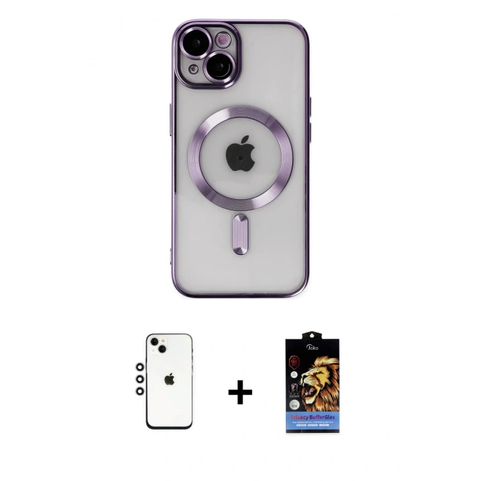 MARSİLYAN™- iPhone 14 Kılıf Nova Işık Özel Seri - Siyah Buffer Hayalet Cam Ekran Koruyucu + Shine Kamera Lens - GS