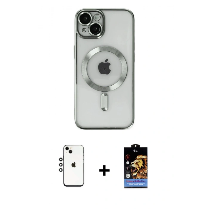 MARSİLYAN™- iPhone 14 Kılıf Nova Işık Özel Seri - Siyah Buffer Hayalet Cam Ekran Koruyucu + Shine Kamera Lens - GS