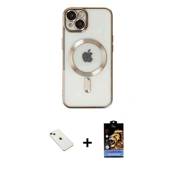 MARSİLYAN™- iPhone 14 Kılıf Nova Işık Özel Seri - Siyah Buffer Hayalet Cam Ekran Koruyucu + Diamond Kamera Lens - KI