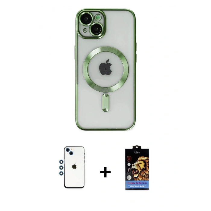 MARSİLYAN™- iPhone 14 Kılıf Nova Işık Özel Seri - Siyah Buffer Hayalet Cam Ekran Koruyucu + Mavi Shine Kamera Lens