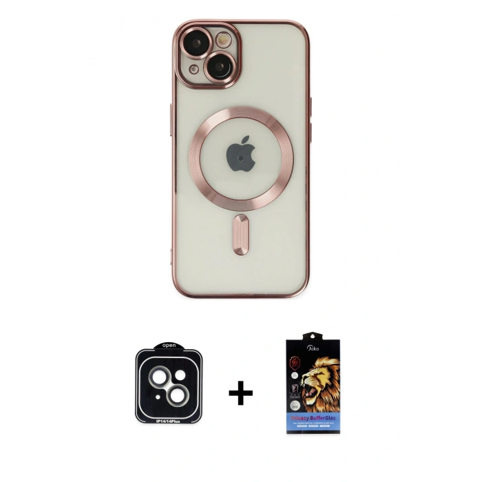 MARSİLYAN™- iPhone 14 Kılıf Nova Işık Özel Seri - Siyah Buffer Hayalet Cam Ekran Koruyucu + PVD Metal Kamera Lens - YL