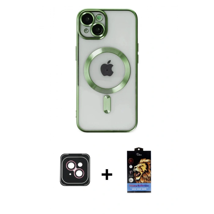 MARSİLYAN™- iPhone 14 Kılıf Nova Işık Özel Seri - Siyah Buffer Hayalet Cam Ekran Koruyucu + PVD Metal Kamera Lens - PE