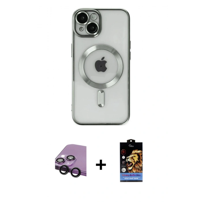 MARSİLYAN™- iPhone 14 Kılıf Nova Işık Özel Seri - Siyah Buffer Hayalet Cam Ekran Koruyucu + Raze Metal Kamera Lens - SH