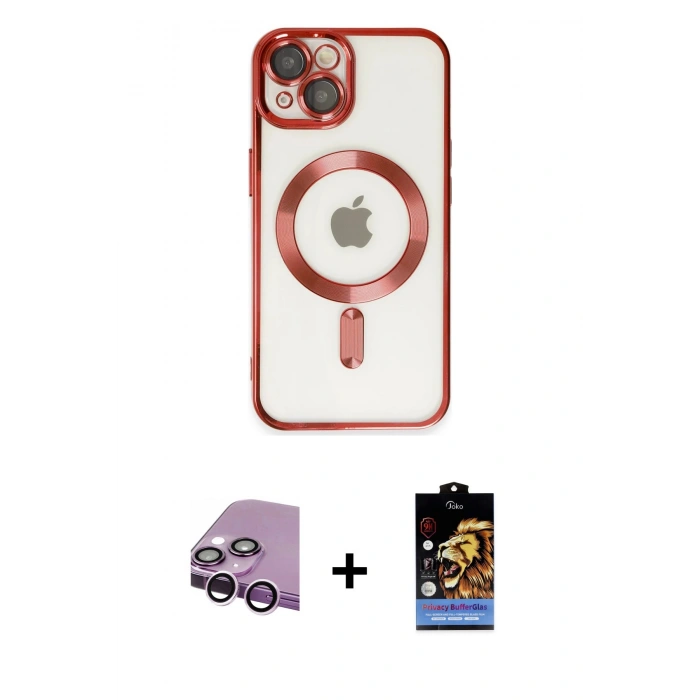 MARSİLYAN™- iPhone 14 Kılıf Nova Işık Özel Seri - Siyah Buffer Hayalet Cam Ekran Koruyucu + Raze Metal Kamera Lens - MR