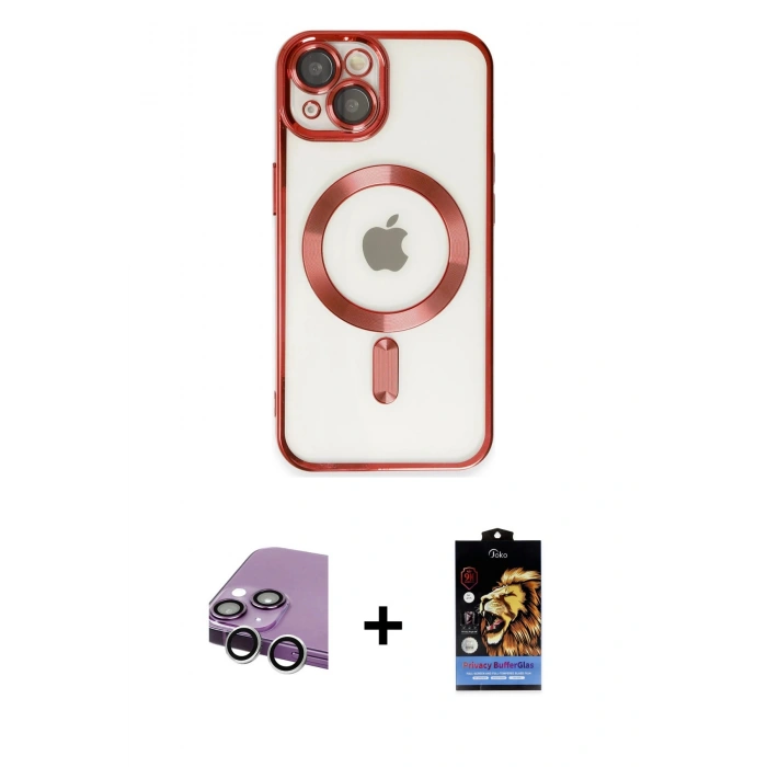 MARSİLYAN™- iPhone 14 Kılıf Nova Işık Özel Seri - Siyah Buffer Hayalet Cam Ekran Koruyucu + Raze Metal Kamera Lens - GS