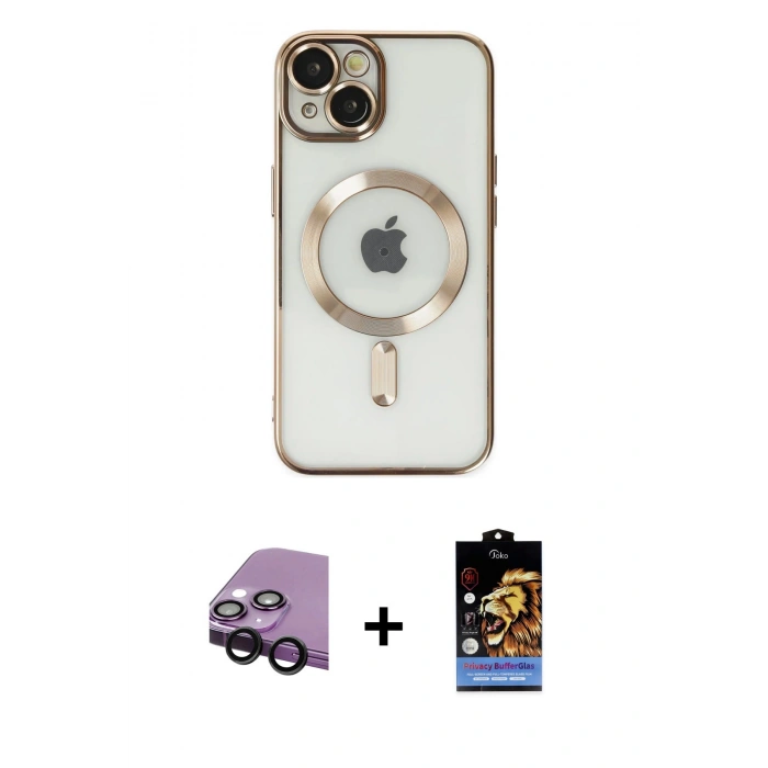 MARSİLYAN™- iPhone 14 Kılıf Nova Işık Özel Seri - Siyah Buffer Hayalet Cam Ekran Koruyucu + Raze Metal Kamera Lens - SH