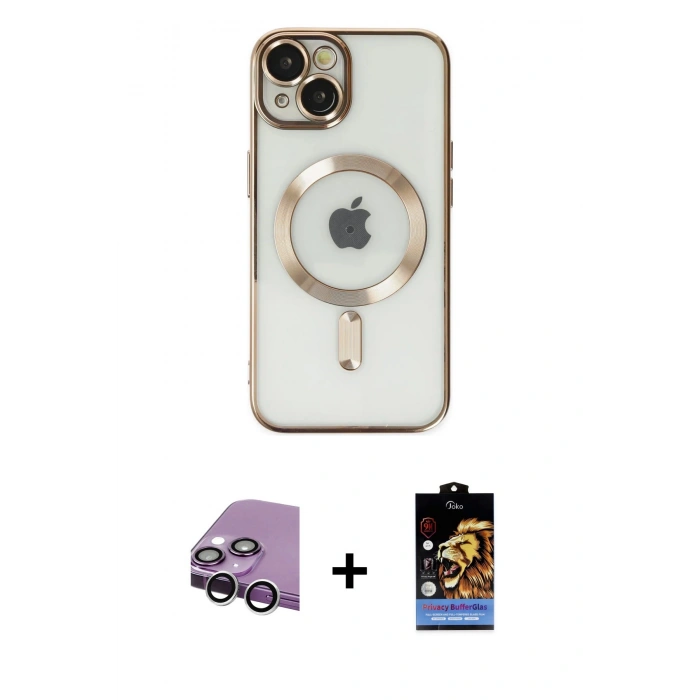 MARSİLYAN™- iPhone 14 Kılıf Nova Işık Özel Seri - Siyah Buffer Hayalet Cam Ekran Koruyucu + Raze Metal Kamera Lens - GS