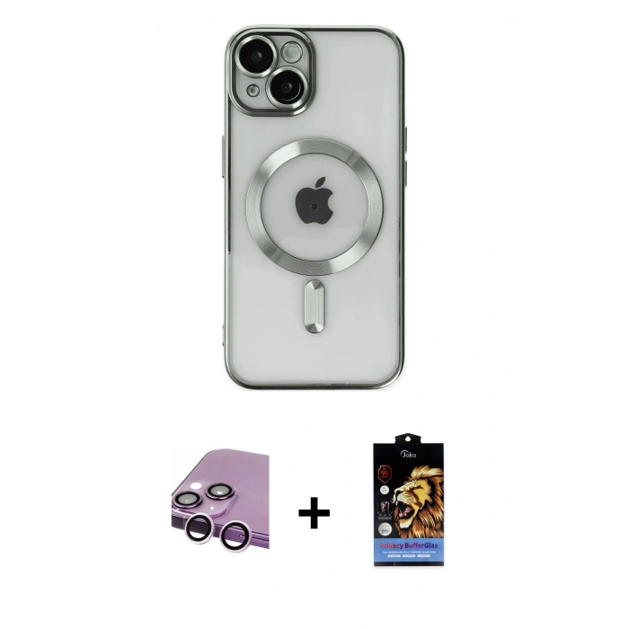 MARSİLYAN™- iPhone 14 Kılıf Nova Işık Özel Seri - Siyah Buffer Hayalet Cam Ekran Koruyucu + Raze Metal Kamera Lens - MR