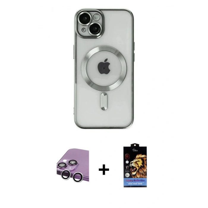 MARSİLYAN™- iPhone 14 Kılıf Nova Işık Özel Seri - Siyah Buffer Hayalet Cam Ekran Koruyucu + Raze Metal Kamera Lens - GS