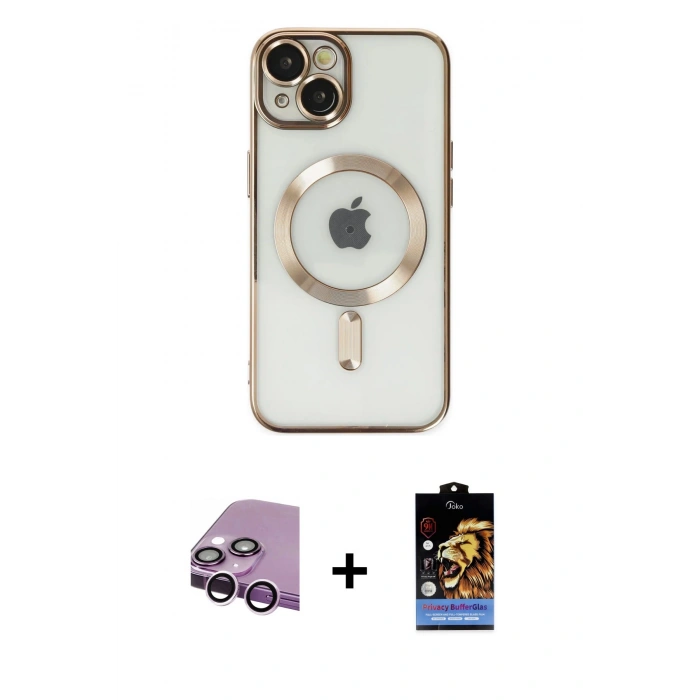 MARSİLYAN™- iPhone 14 Kılıf Nova Işık Özel Seri - Siyah Buffer Hayalet Cam Ekran Koruyucu + Raze Metal Kamera Lens - MR