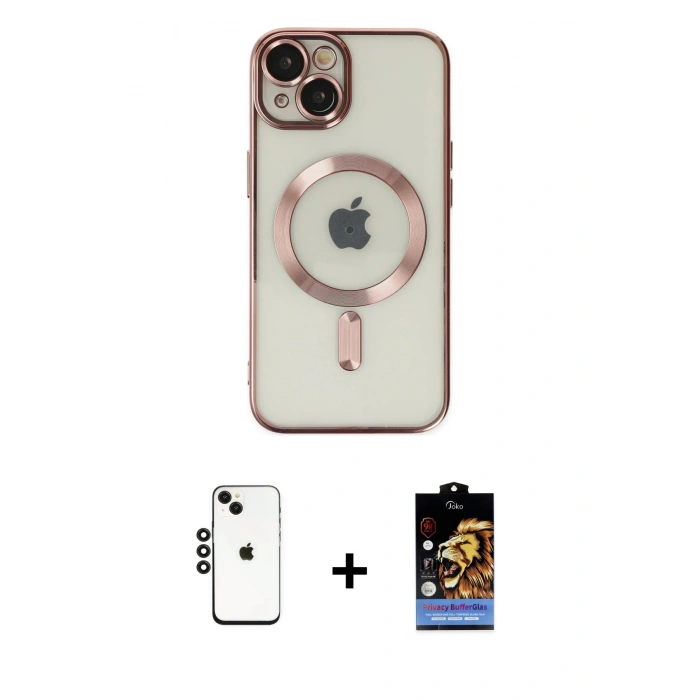 MARSİLYAN™- iPhone 14 Kılıf Nova Işık Özel Seri - Siyah Buffer Hayalet Cam Ekran Koruyucu + Shine Kamera Lens - SH