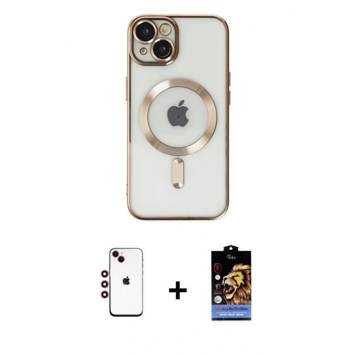MARSİLYAN™- iPhone 14 Kılıf Nova Işık Özel Seri - Siyah Buffer Hayalet Cam Ekran Koruyucu + Shine Kamera Lens - KI