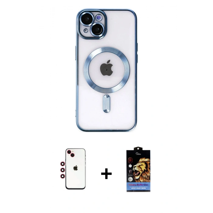 MARSİLYAN™- iPhone 14 Kılıf Nova Işık Özel Seri - Siyah Buffer Hayalet Cam Ekran Koruyucu + Shine Kamera Lens - KI