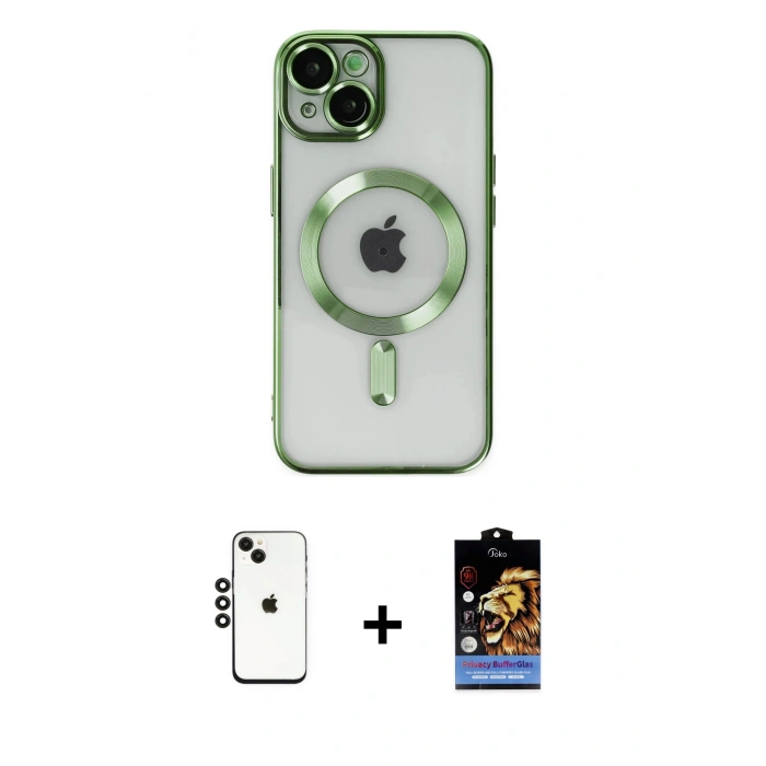 MARSİLYAN™- iPhone 14 Kılıf Nova Işık Özel Seri - Siyah Buffer Hayalet Cam Ekran Koruyucu + Shine Kamera Lens - SH