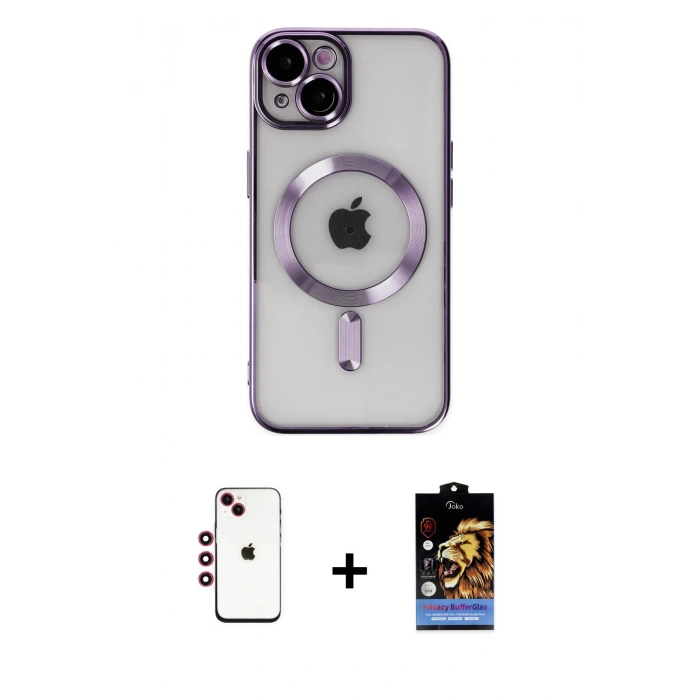 MARSİLYAN™- iPhone 14 Kılıf Nova Işık Özel Seri - Siyah Buffer Hayalet Cam Ekran Koruyucu + Shine Kamera Lens - KI