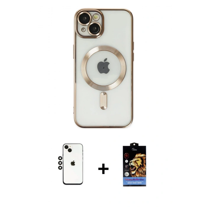 MARSİLYAN™- iPhone 14 Kılıf Nova Işık Özel Seri - Siyah Buffer Hayalet Cam Ekran Koruyucu + Shine Kamera Lens - SH