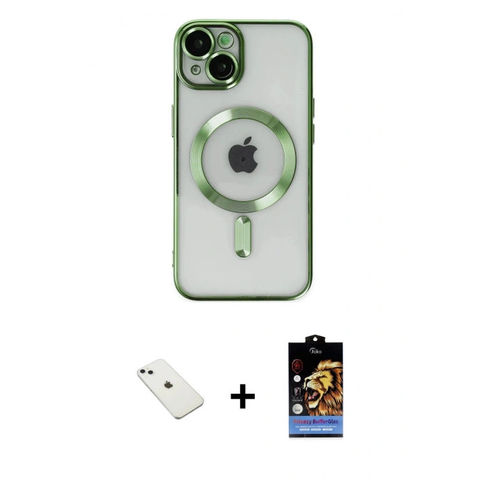 MARSİLYAN™- iPhone 14 Kılıf Nova Işık Özel Seri - Siyah Buffer Hayalet Cam Ekran Koruyucu + Diamond Kamera Lens - SABE