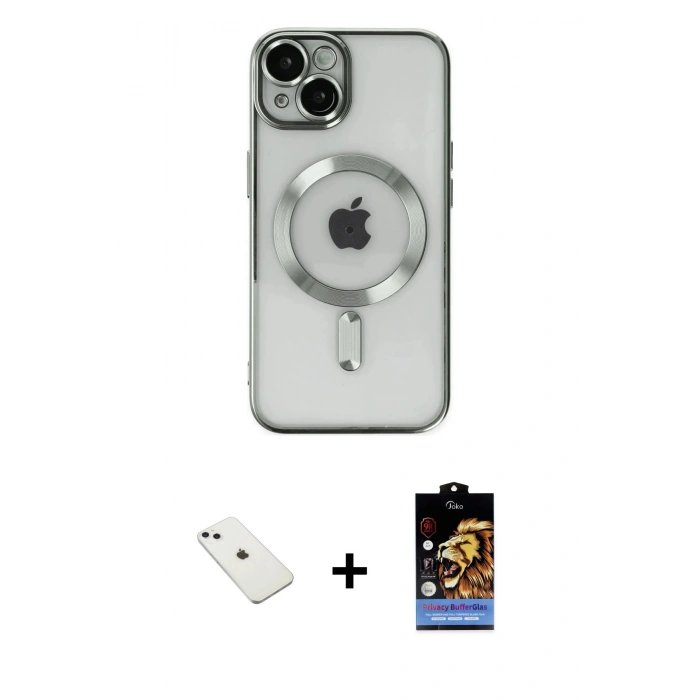 MARSİLYAN™- iPhone 14 Kılıf Nova Işık Özel Seri - Siyah Buffer Hayalet Cam Ekran Koruyucu + Diamond Kamera Lens - SABE