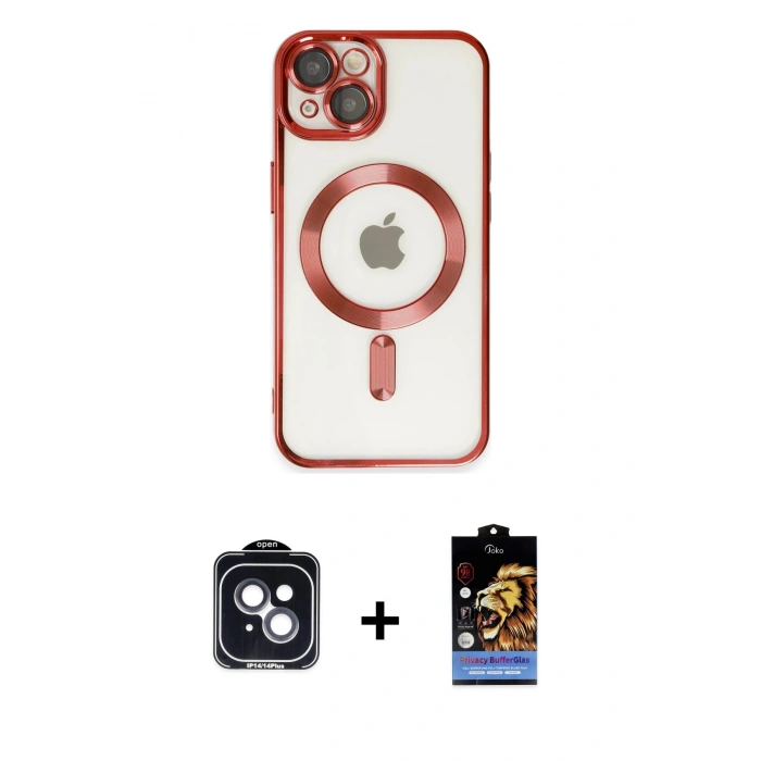 MARSİLYAN™- iPhone 14 Kılıf Nova Işık Özel Seri - Siyah Buffer Hayalet Cam Ekran Koruyucu + PVD Metal Kamera Lens - SH