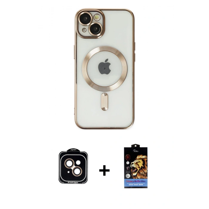 MARSİLYAN™- iPhone 14 Kılıf Nova Işık Özel Seri - Siyah Buffer Hayalet Cam Ekran Koruyucu + PVD Metal Kamera Lens - TU