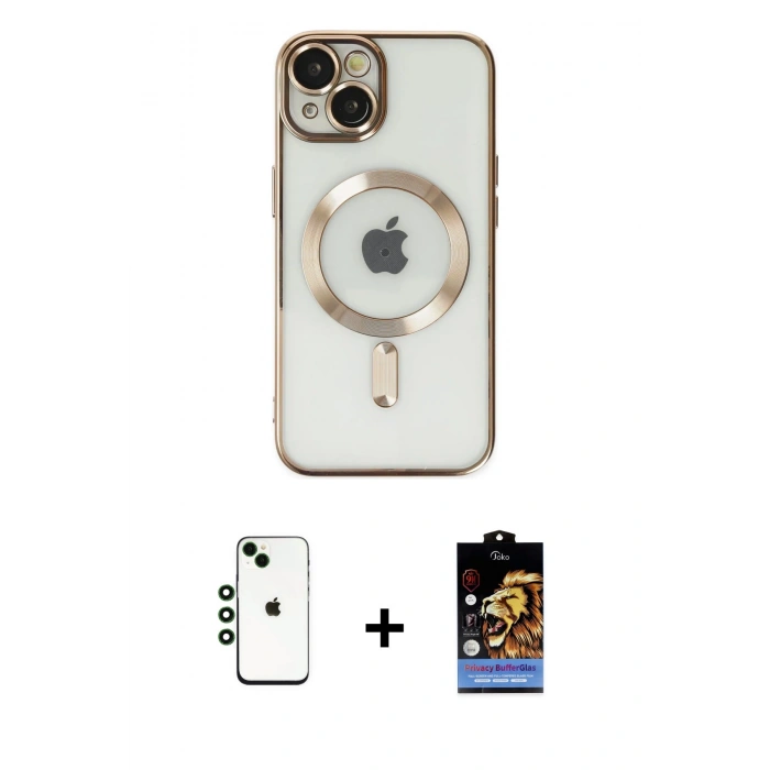 MARSİLYAN™- iPhone 14 Kılıf Nova Işık Özel Seri - Siyah Buffer Hayalet Cam Ekran Koruyucu + Shine Kamera Lens - YL