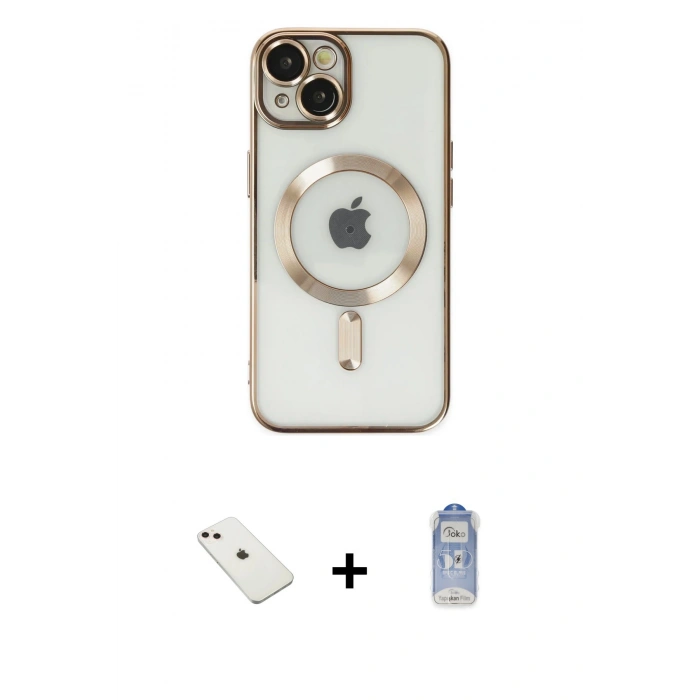 MARSİLYAN™- iPhone 14 Kılıf Nova Işık Özel Seri - Siyah Joko Magic 5D Cam + Diamond Kamera Lens - PE
