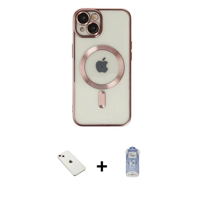 MARSİLYAN™- iPhone 14 Kılıf Nova Işık Özel Seri - Siyah Joko Magic 5D Cam + Diamond Kamera Lens - PE