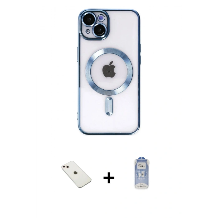 MARSİLYAN™- iPhone 14 Kılıf Nova Işık Özel Seri - Siyah Joko Magic 5D Cam + Diamond Kamera Lens - PE