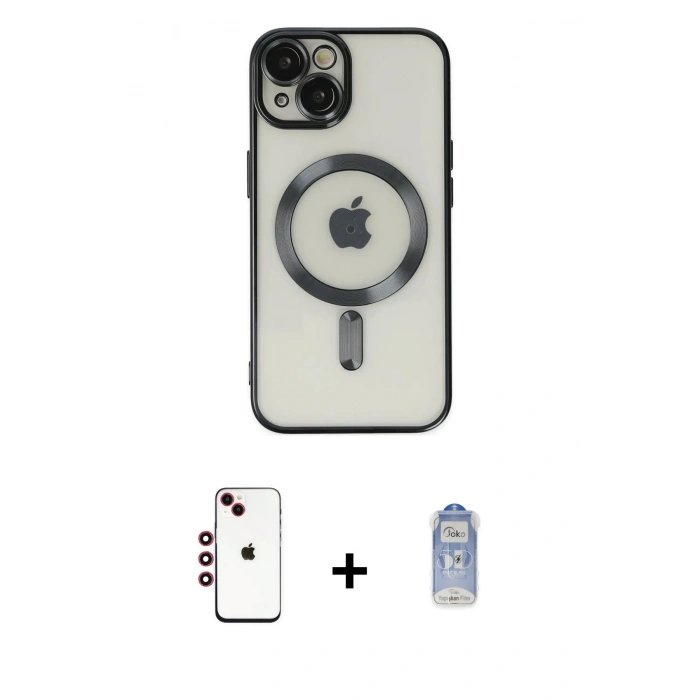 MARSİLYAN™- iPhone 14 Kılıf Nova Işık Özel Seri - Siyah Joko Magic 5D Cam + Shine Kamera Lens - KI