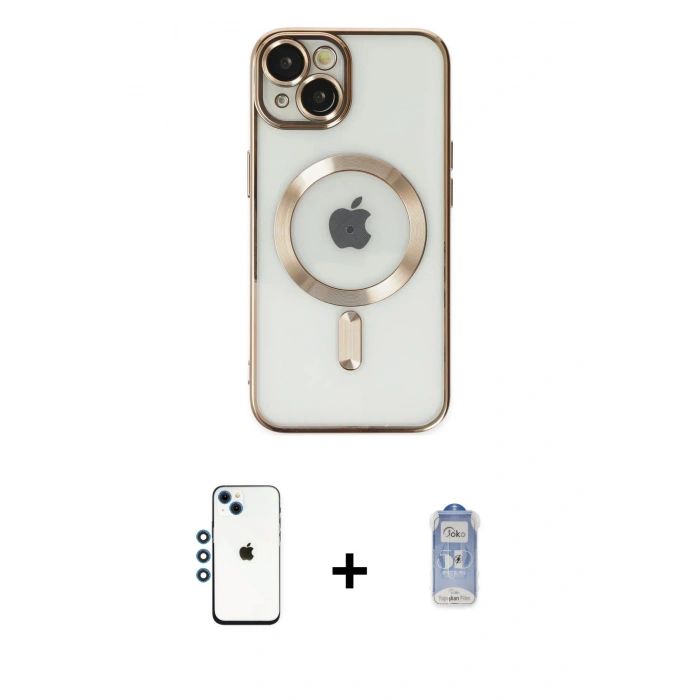 MARSİLYAN™- iPhone 14 Kılıf Nova Işık Özel Seri - Siyah Joko Magic 5D Cam + Mavi Shine Kamera Lens
