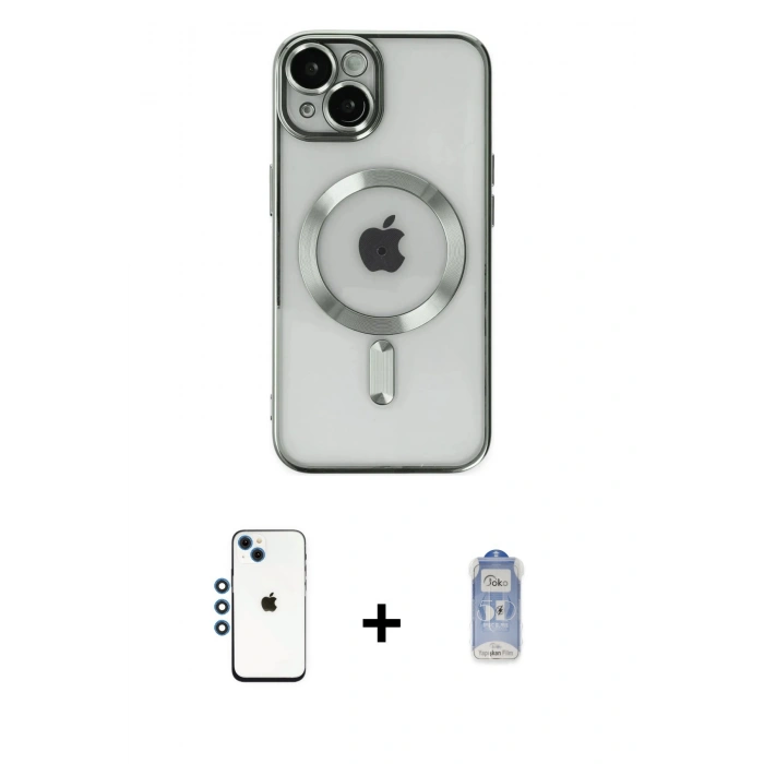 MARSİLYAN™- iPhone 14 Kılıf Nova Işık Özel Seri - Siyah Joko Magic 5D Cam + Mavi Shine Kamera Lens
