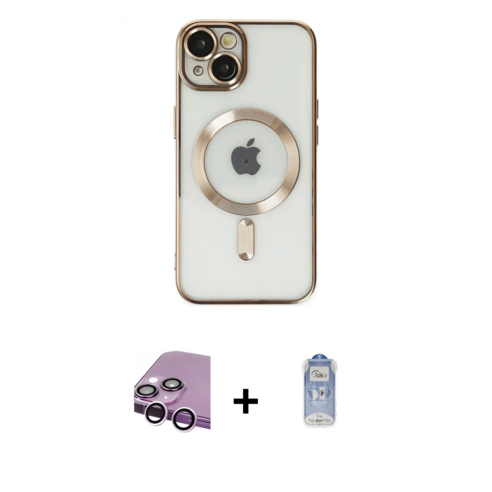 MARSİLYAN™- iPhone 14 Kılıf Nova Işık Özel Seri - Siyah Joko Magic 5D Cam + Raze Metal Kamera Lens - MR