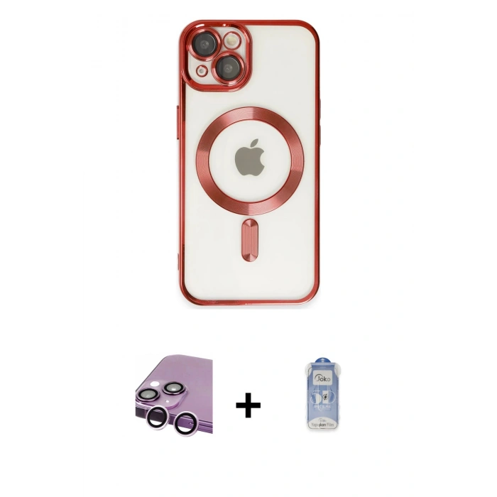 MARSİLYAN™- iPhone 14 Kılıf Nova Işık Özel Seri - Siyah Joko Magic 5D Cam + Raze Metal Kamera Lens - MR
