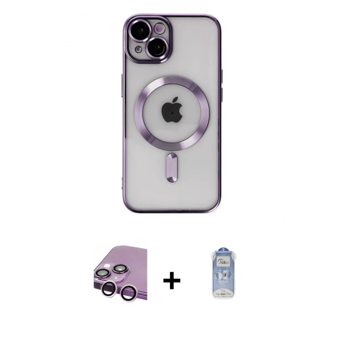 MARSİLYAN™- iPhone 14 Kılıf Nova Işık Özel Seri - Siyah Joko Magic 5D Cam + Raze Metal Kamera Lens - MR