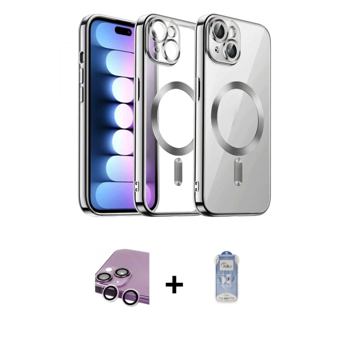 MARSİLYAN™- iPhone 14 Kılıf Nova Işık Özel Seri - Siyah Joko Magic 5D Cam + Raze Metal Kamera Lens - MR