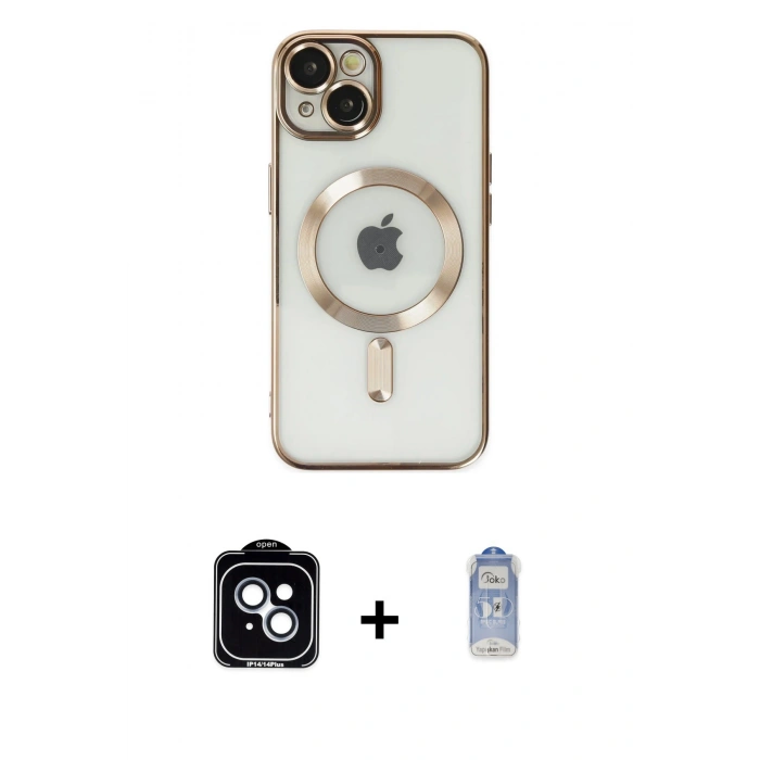 MARSİLYAN™- iPhone 14 Kılıf Nova Işık Özel Seri - Siyah Joko Magic 5D Cam + PVD Metal Kamera Lens - MI
